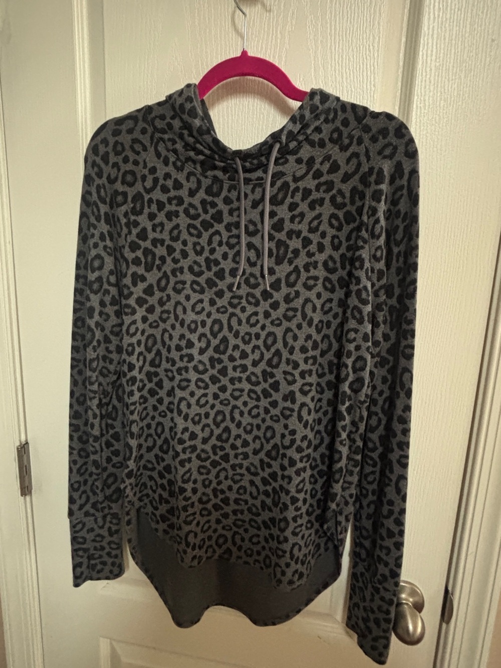 Athletic Works Gray Leopard Print Cowl Neck Sweater
